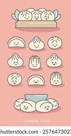 Flat Chinese kawaii dumplings. Xiao Long Bao, Siu Mai, Baozi