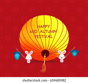 flat Chinese lantern and rabbit. Happy mid autumn festival
