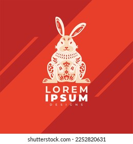 Flat Chinese new year festival celebration elements. chinese new year bunny