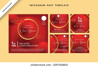 Flat chinese new year instagram posts collection Free Vector social media content template mockup wallpaper background layout marketing logo icon digital promotion media business flyer sale layout art