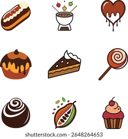 Flat Chocolate Candy Vector Set for Confectionery Design.