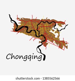 Flat Chongqing City map . Vector illustration. Simple flat concept for tourism presentation, banner, placard or web site. Business travel concept.