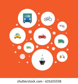 Flat Chopper, Cab, Scooter And Other Vector Elements. Set Of Transport Flat Symbols Also Includes Motorbike, Van, Carriage Objects.
