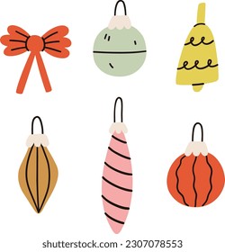 Flat christmas ball set. Christmas tree decorations. Vector illustration.
