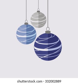 flat christmas balls ornaments with lines, blue colors