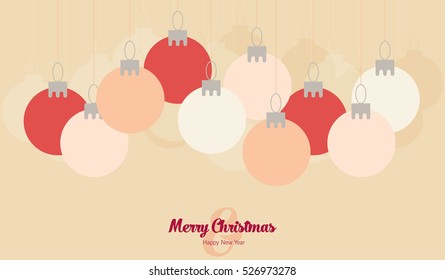 Flat Christmas balls, vector Christmas card