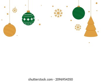 Flat Christmas Balls With Xmas Tree Hang, Stars, Snowflakes And Copy Space On White Background.