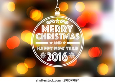 Flat Christmas bauble against bokeh background - Merry Christmas and a happy new year 2016 wishes card, vector illustration eps 10.