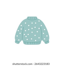flat Christmas blue sweater with white dots on isolated background, design for textile print concept of clothing brand, surface pattern, kids fashion