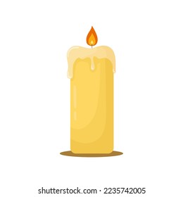 Flat Christmas candle. Classic burning wax candle. Vector illustration in flat style