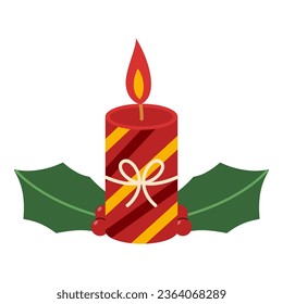 Flaches Weihnachtskerzenelement. Weihnachtsfeier. Vektorgrafik