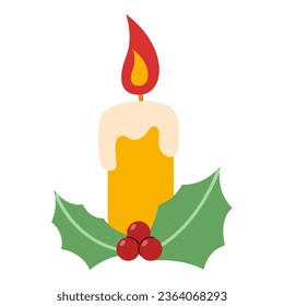 Flaches Weihnachtskerzenelement. Weihnachtsfeier. Vektorgrafik