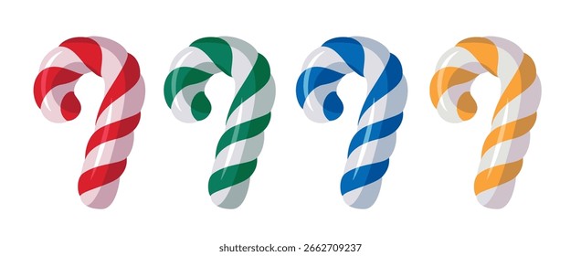 Plano de Natal Candy Cane Twisted Vetor Set Design. Colorido plana Candy Cane Elementos em trançado, Candy Cane Clipart conjunto isolado em fundo branco. Ilustração de vetor.