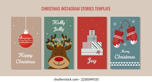 flat christmas designs for instagram deer with a garland on the antlers strings gifts and christmas ball toy