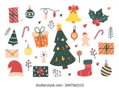 Flat christmas element collection. Vector illustration