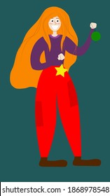 Flat christmas girl with red hair