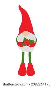 Flat Christmas gnome with berries