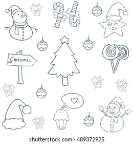 Flat christmas hand draw of doodles vector art
