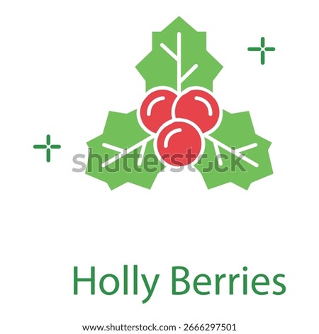 Flat Christmas Holly Berries Vector Icon for Holiday Seasonal Illustration