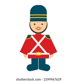 Flat Christmas icon. Christmas and Happy New Year greeting. Happy holidays Christmas card, poster, banner, frame. Flat vector illustration or icon red and blue soldier toy 