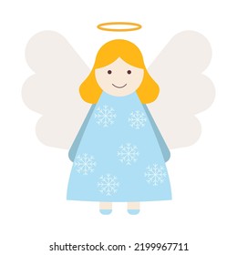 Flat Christmas icon. Christmas and Happy New Year greeting. Happy holidays Christmas card, poster, banner, frame. Flat vector illustration or icon cute angel girl 