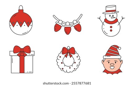 Flat Christmas icon pack with festive holiday designs Vector