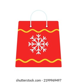 Flat christmas icon. Vector background white and red. Happy new year holiday and Merry Christmas. Gift and gift package with Snowflake sign. Vector illustration shop or shopping