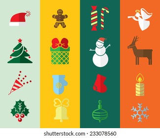 flat Christmas icons for decorations