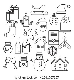 Doodle de iconos planos de Navidad, elemento para patrones, tarjetas, pegatinas de aplicaciones, fondo vectorial