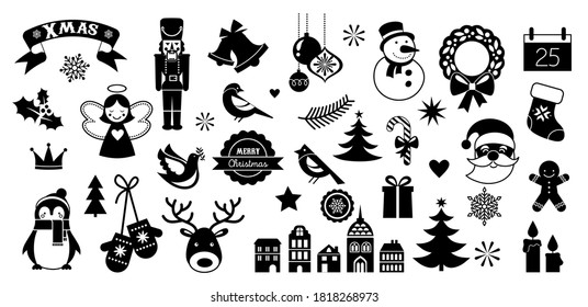 Flat Christmas icons, element for patterns, cards, apps stickers, vector background