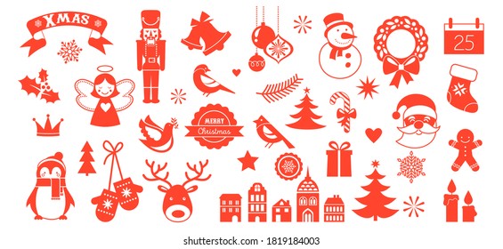 Flat Christmas icons, element for patterns, cards, apps stickers, vector background