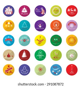 Flat Christmas Icons And Elements Set - Isolated On White Background - Vector Illustration, Graphic Design Editable For Your Design 