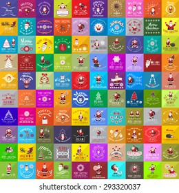 Flat Christmas Icons And Elements Set - Isolated On Mosaic Background - Vector Illustration, Graphic Design Editable For Your Design 