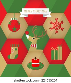 Flat Christmas icons in Hexagons B