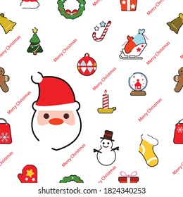 Flat christmas icons seamless pattern element vector background. ornaments and decoration, flat design