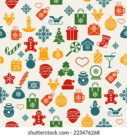 Flat christmas icons seamless pattern Vector background