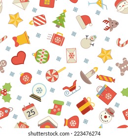 Flat christmas icons seamless pattern Vector background