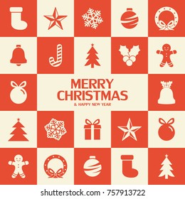 Flat christmas icons seamless pattern element vector background