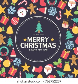 Flat christmas icons seamless pattern element vector background