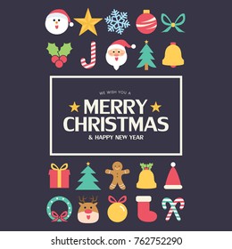Flat christmas icons seamless pattern element vector background