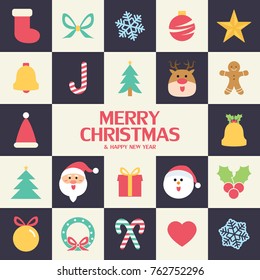 Flat christmas icons seamless pattern element vector background