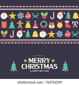 Flat christmas icons seamless pattern element vector background