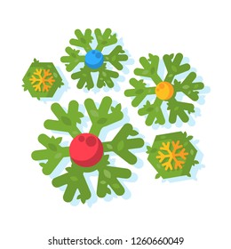 Flat Christmas illustration ornaments with leaf patterns isolated on a white background