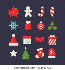 Flat Christmas ornaments icon set