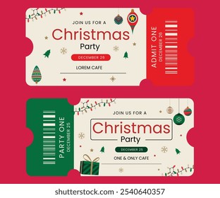 Flat christmas party ticket template Red and green