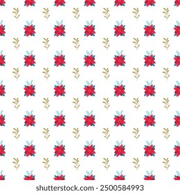 Flat christmas pattern design with leaves and mistletoe