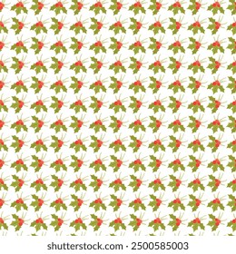 Flat christmas pattern design with leaves and mistletoe