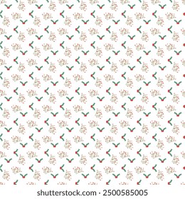 Flat christmas pattern design with leaves and mistletoe