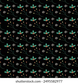 Flat christmas pattern design with ornaments and mistletoe