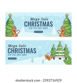 Ilustración de iconos vectoriales de la colección de venta de Navidad plana. Estilo de caricatura plana adecuado para banner de Facebook